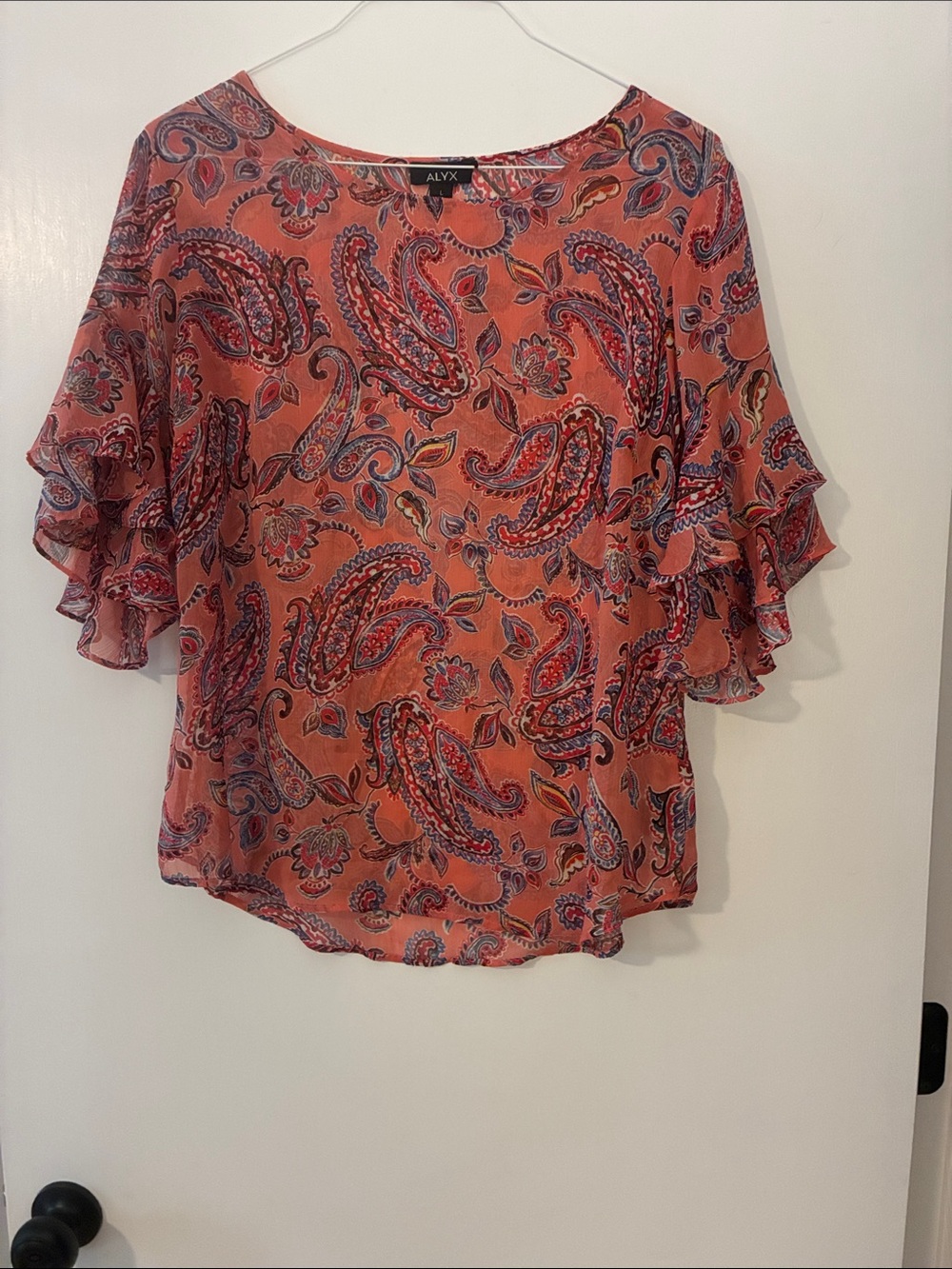 Alyx Coral Paisley Ruffle-Sleeve Top